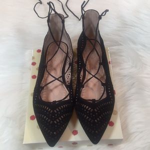 Nordstrom Topshop Black Pointy Lace Up Flats